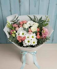 Букет цветов из:  Розы, Лизиантусы и Хризантемы в Саргатском