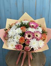 Букет цветов из:  Розы, Герберы и Хризантемы #REPLACE_PRED# Саргатском