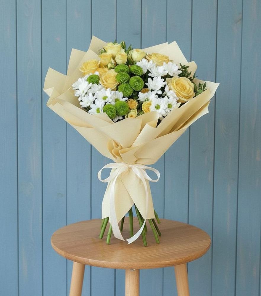 Букет цветов из: Хризантемы и Розы в Саргатском