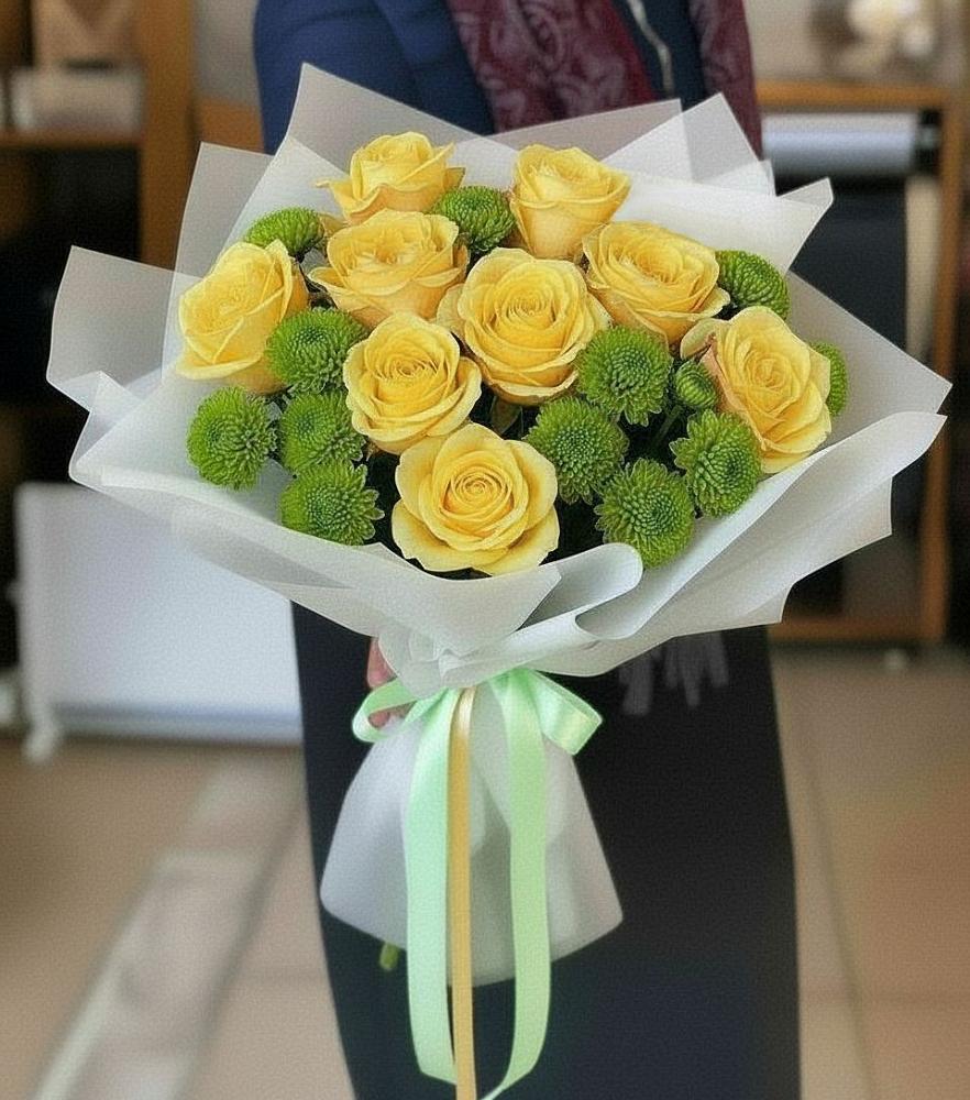 Букет цветов из: Хризантемы и Розы в Саргатском