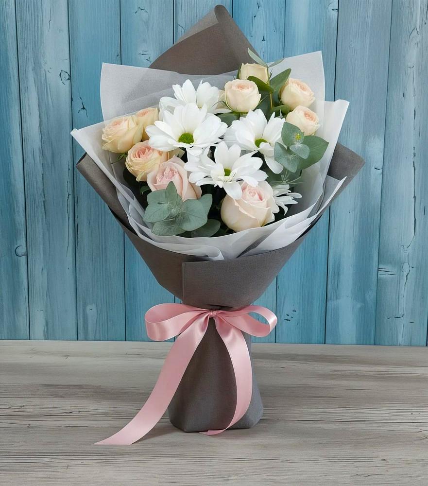 Букет цветов из: Хризантемы и Розы в Саргатском