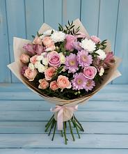 Букет цветов из:  Хризантемы, Розы и Альстромерии в Саргатском